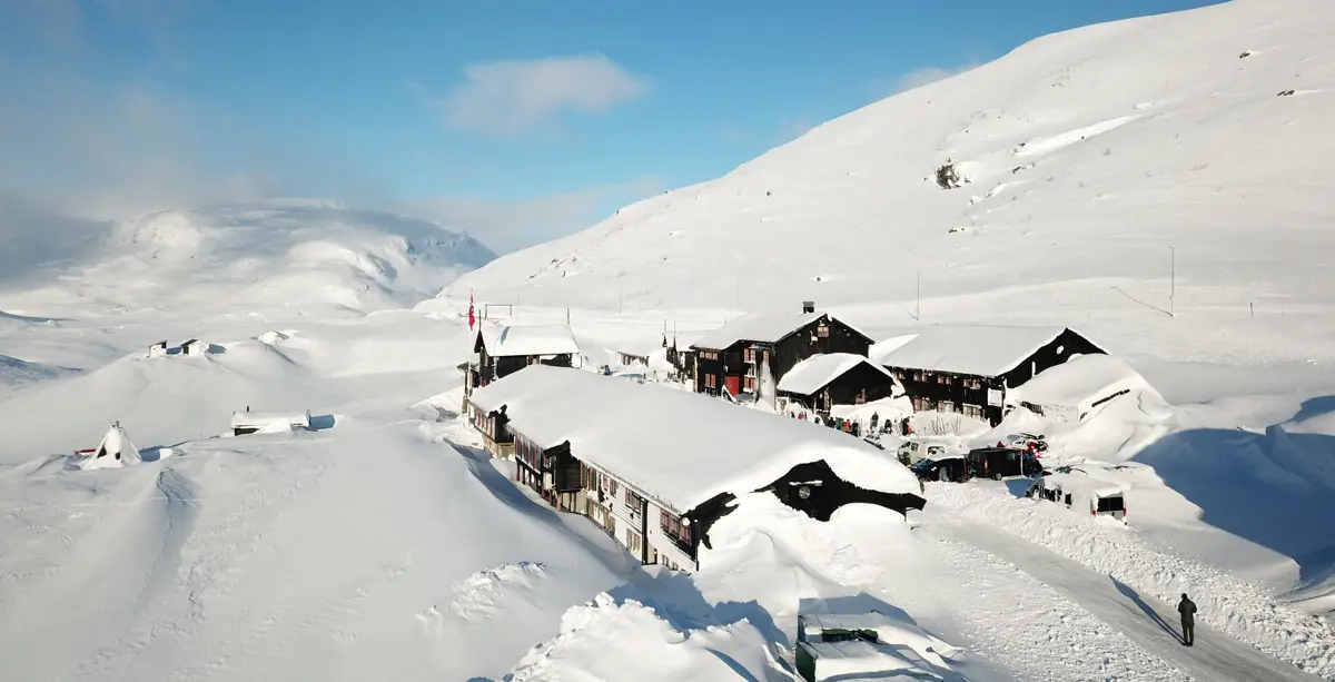 Oversiktsbilde Haukeliseter fjellstue februar 2023