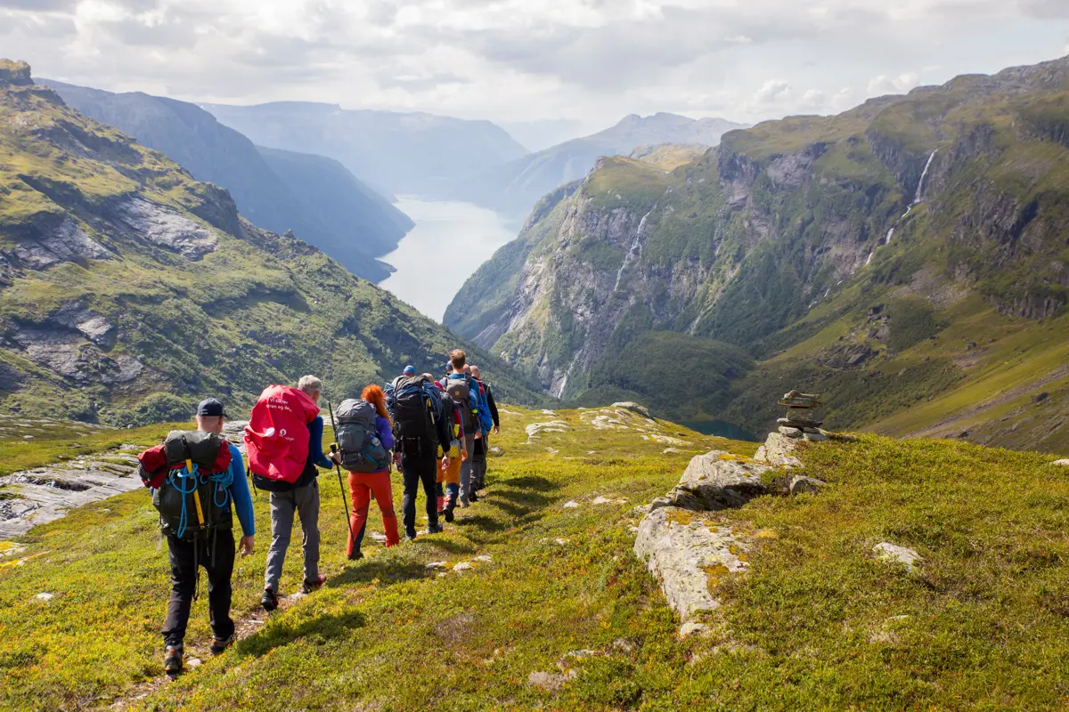 group hiking in the norwegian mountains